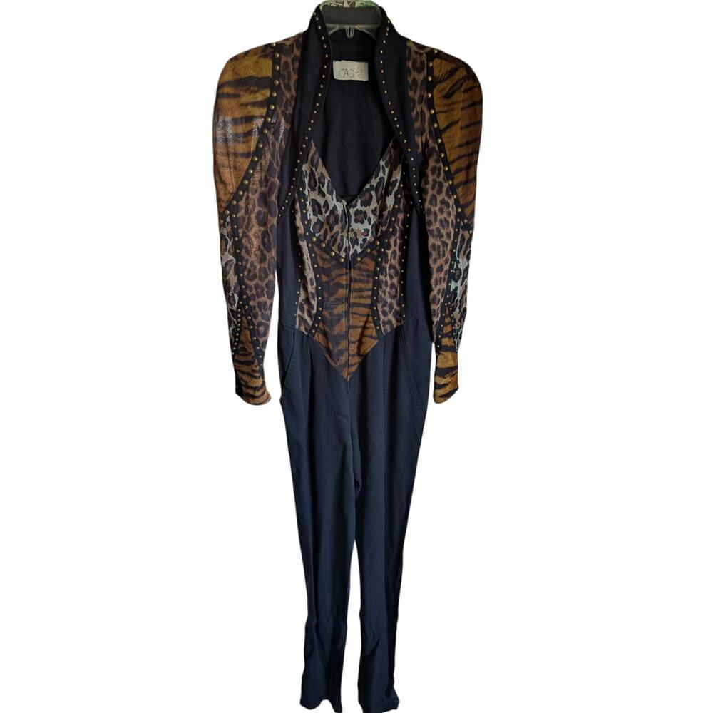 Vintage 1980s Cache Animal Print Studded Jumpsuit